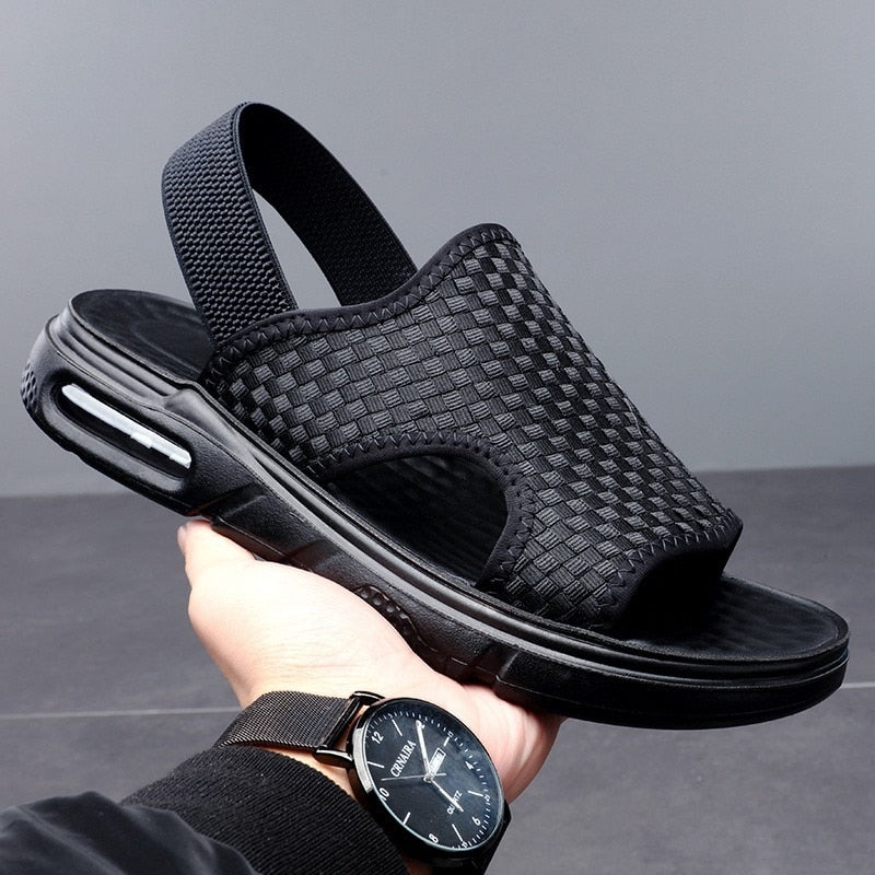 Soft Sole Black Woven Summer Sandals