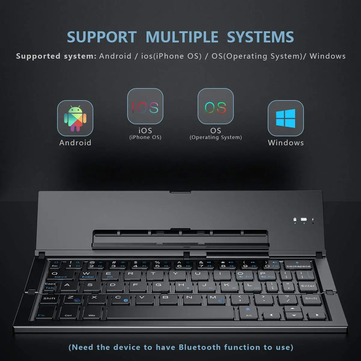 Wireless Tri-System Bluetooth Foldable Keyboard for Phones and Tablets