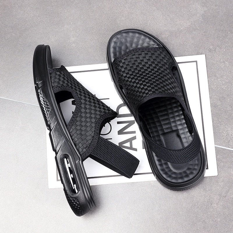 Soft Sole Black Woven Summer Sandals