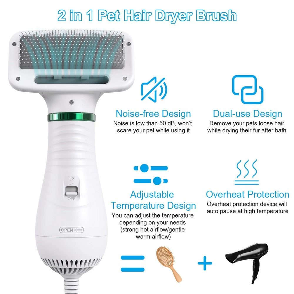 Updated Pet Grooming Dryer with 3 Adjustable Temperature Settings, Quiet Hair Dryer for Home Use, Stainless Steel Pins to Massage Dogs & Cats