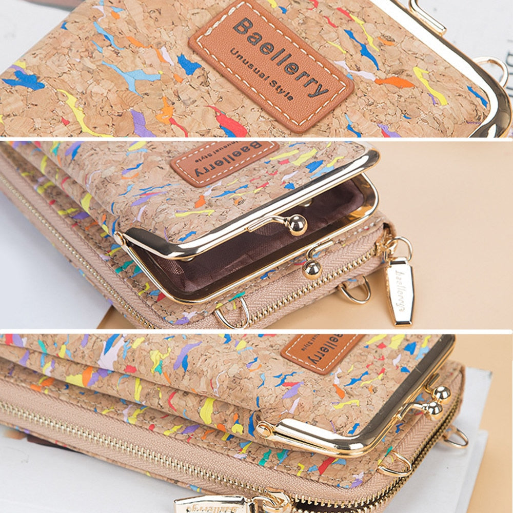 ANTI RFID THEFT WOOD GRAIN CHAIN CROSSBODY PHONEBAG (VERTICAL)