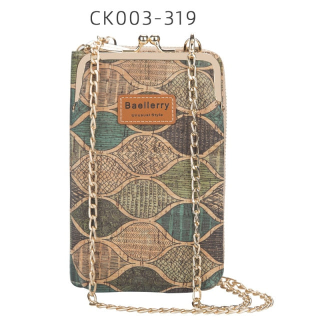 ANTI RFID THEFT WOOD GRAIN CHAIN CROSSBODY PHONEBAG (VERTICAL)