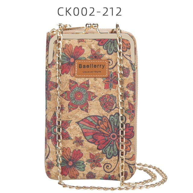 ANTI RFID THEFT WOOD GRAIN CHAIN CROSSBODY PHONEBAG (VERTICAL)