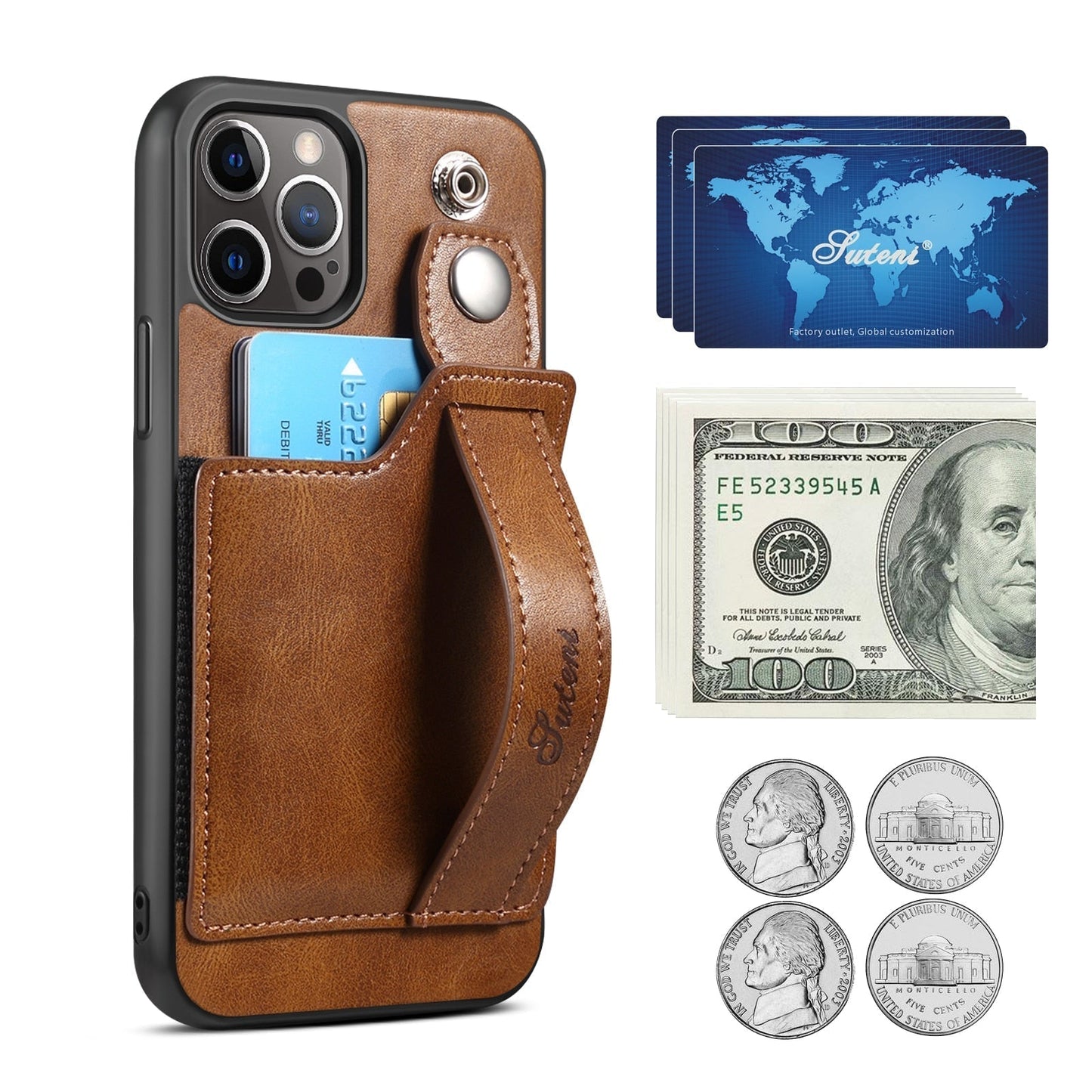 3-in-1 Wrist Band Card Holder Bracket Case for iPhone