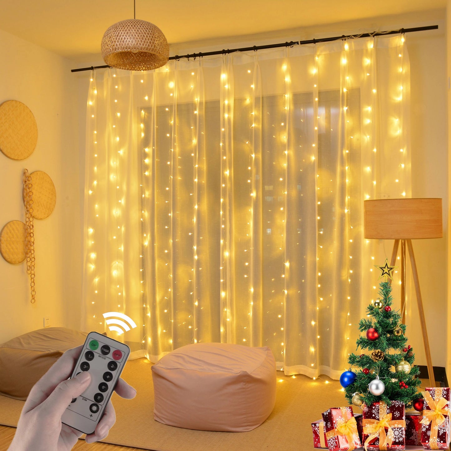 Curtain of String Lights with Remote